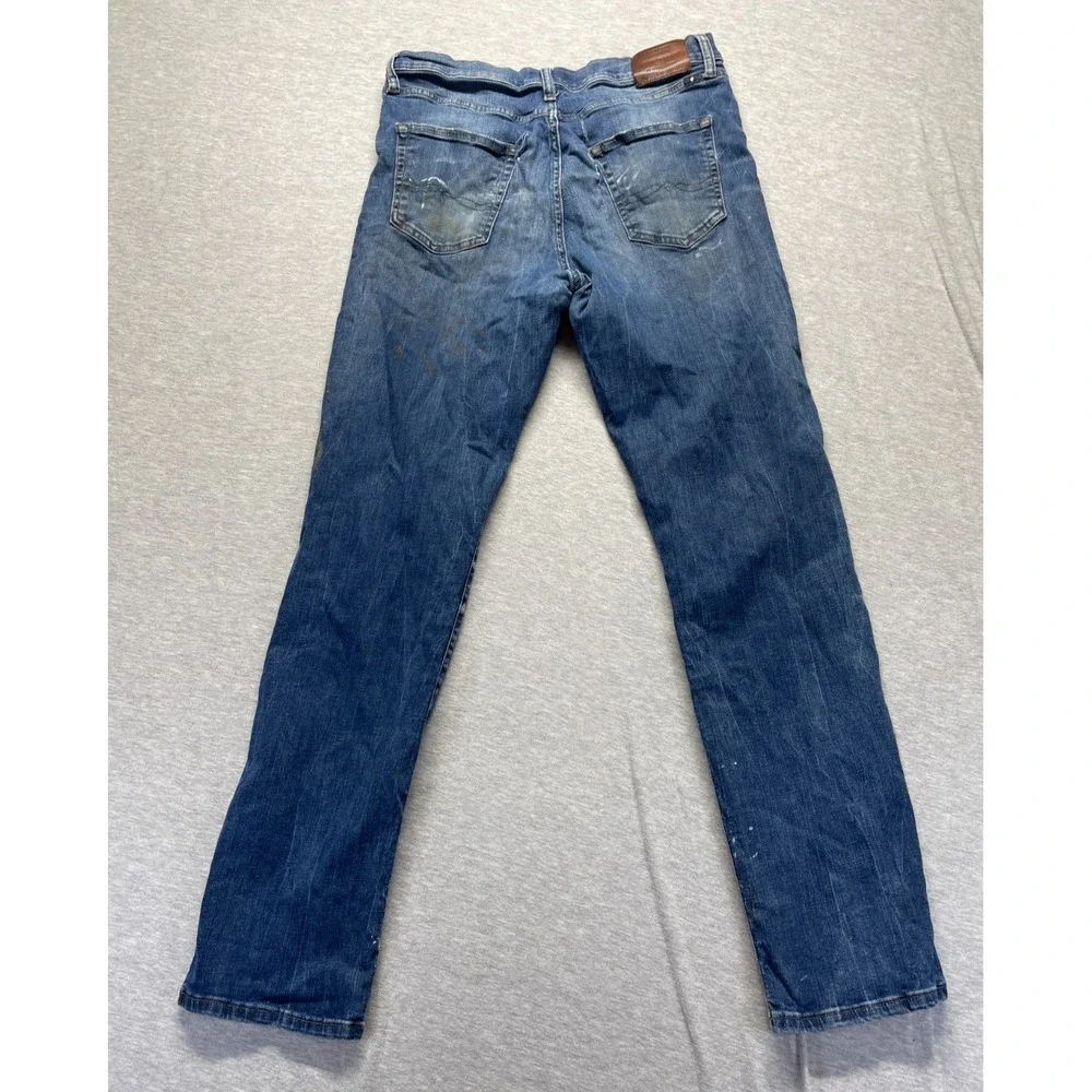 Lucky Brand Jeans Men 34x34 Blue Splatter Paint Denim Athletic Slit Straight Leg